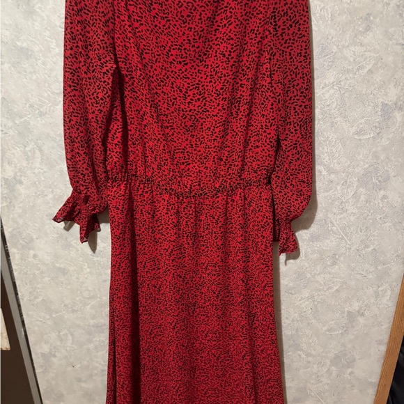 TALBOTS Red Black Leopard Print Lined Blouson Dress Size 10 - Picture 4 of 5